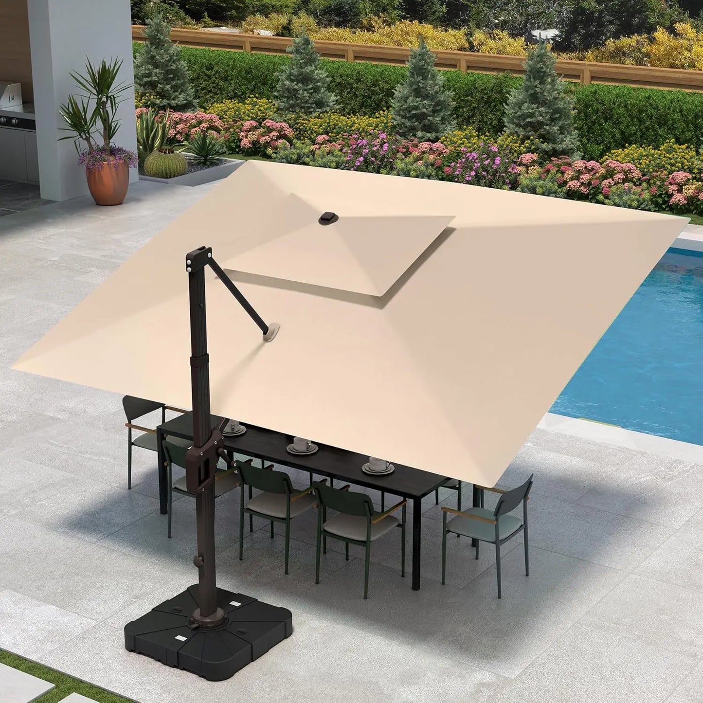 10 X 13 FT Cantilever Patio Umbrella Outdoor Heavy Duty Double Top Windproof Rectangle Offset Umbrellas with 360-degree Rotation