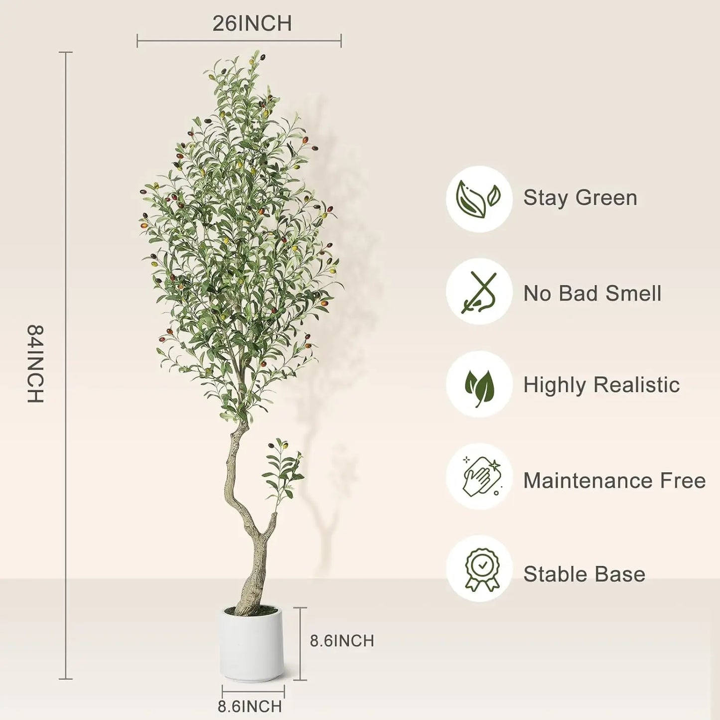 1-2pcs Artificial Olive Tree with White Planter & Fruits, Realistic Faux Indoor/Outdoor Plant, 5-7ft Tall Fake Tree for Home