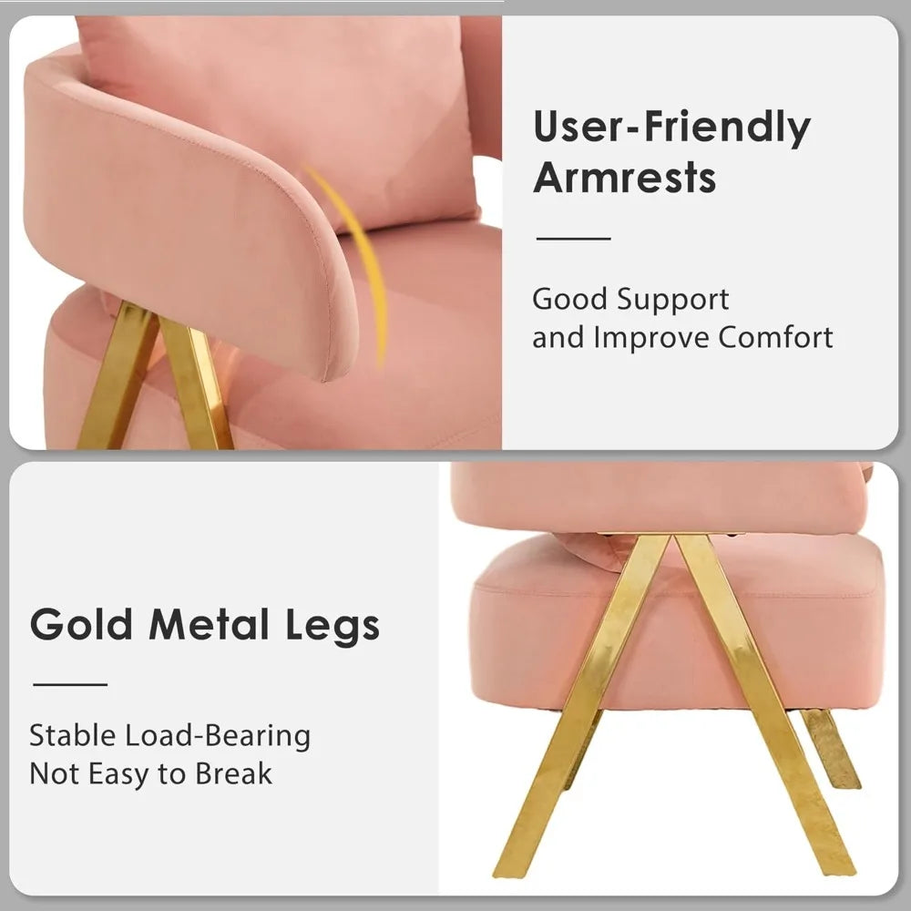 Modern Pink Accent Chairs Set of 2, Velvet Barrel Accent Chair for Living Room Bedroom, Comfy Reading Armchairs