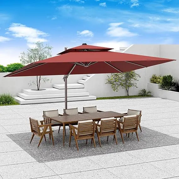 9x12 FT Patio Umbrella, Large Cantilever Rectangular Double Top Heavy Duty Offset Umbrellas with 360° Rotation, Outdoor shade fo