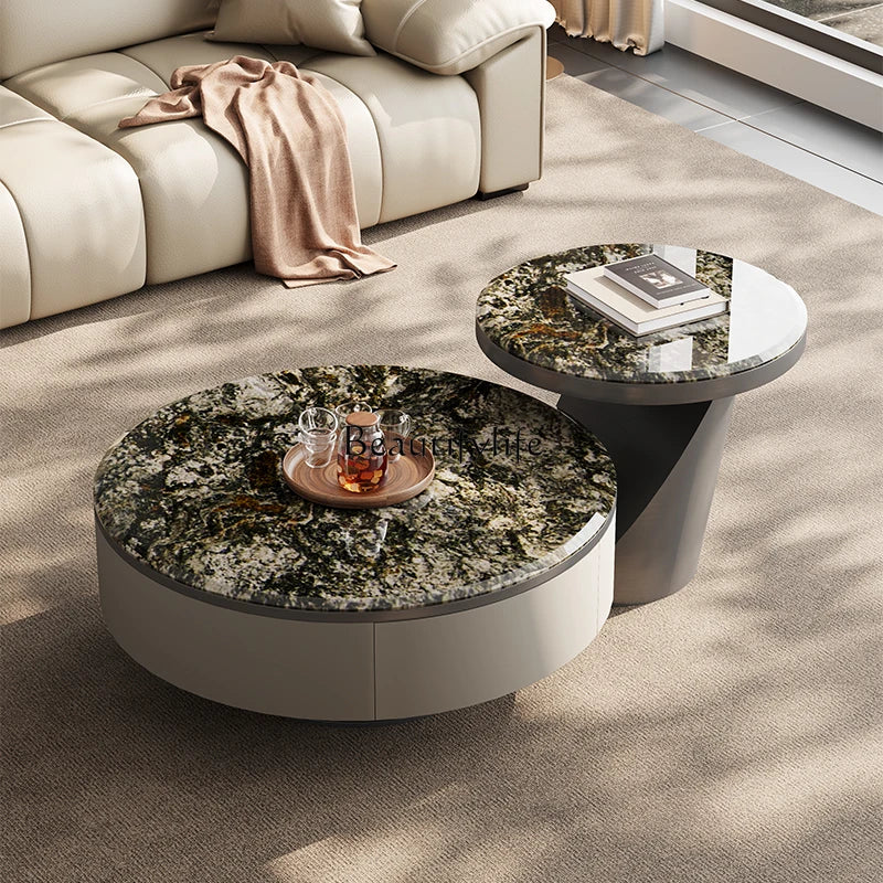 Italian light luxury natural marble platinum diamond coffee table living room size round high-end combination