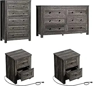 Farmhouse Bedroom 4 Piece Set Rustic Dressers Nightstands