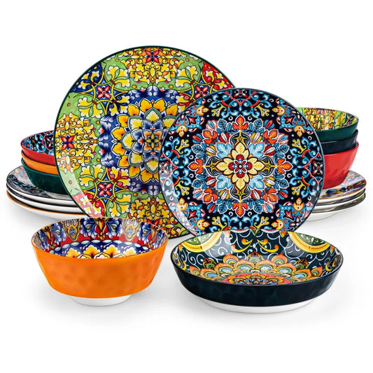 Malacasa Bohemia Retro Ceramic Dinnerware Set Floral