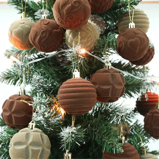 12Pcs/Box 6cm Christmas Flocked Cloth Velvet Balls Pendant Xmas Tree Hanging Ornaments Merry Christmas Decoration New Year Gift