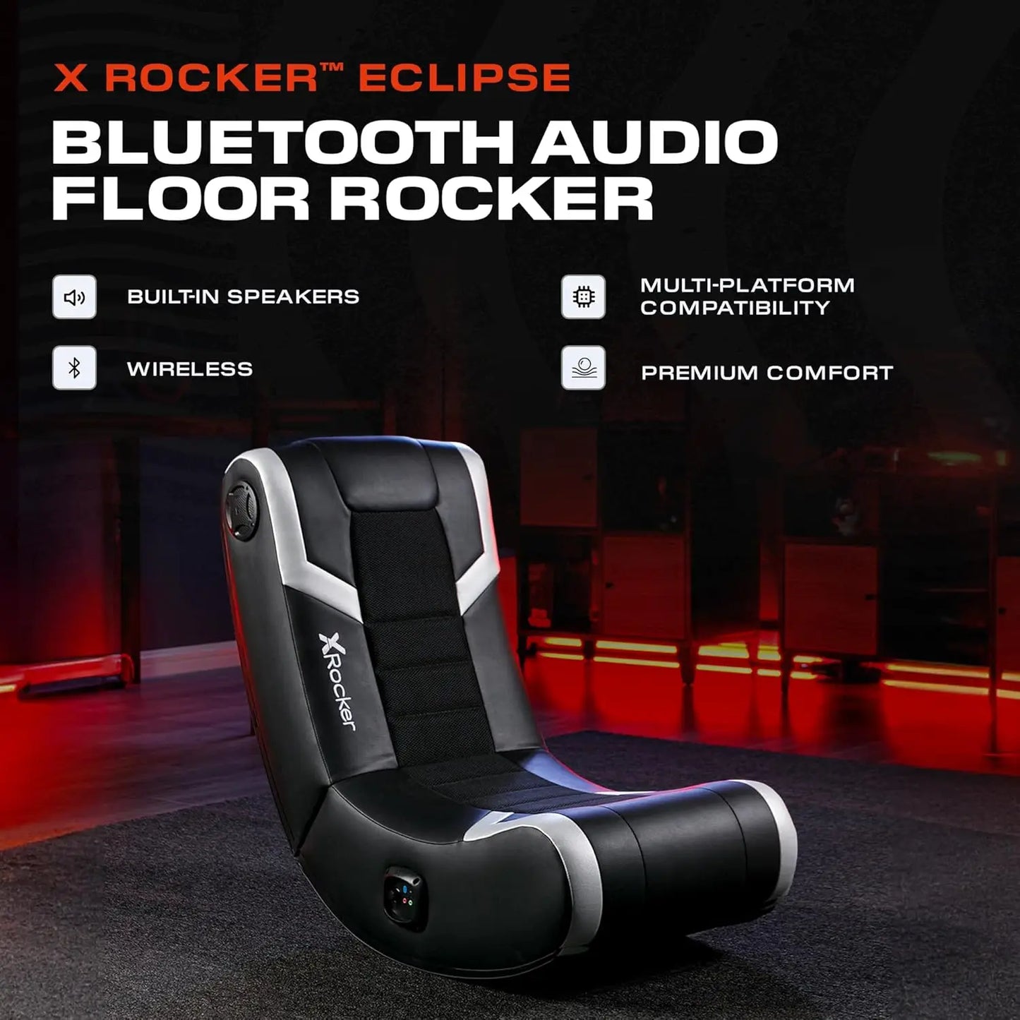 Video Gaming Floor Rocker Chair,Built-in Audio Speakers,Foldable for Bedroom or Game Room,Gifts for Gamers,Boys Girls Teens 5-17