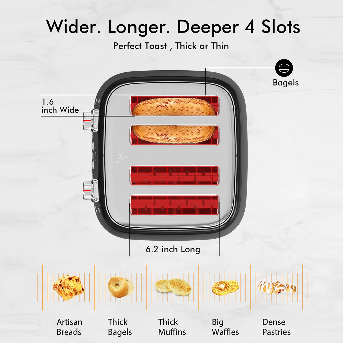 SIFENE 4 Slice Toaster Stainless Steel 6 Shade Settings