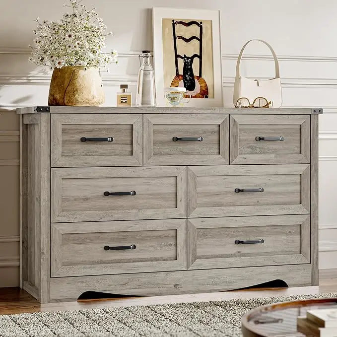 7-Drawer Dresser for Bedroom, Modern Wooden Chest of Drawers with Metal Handles, Anti-Tipping Design, Sturdy and Stable Storage