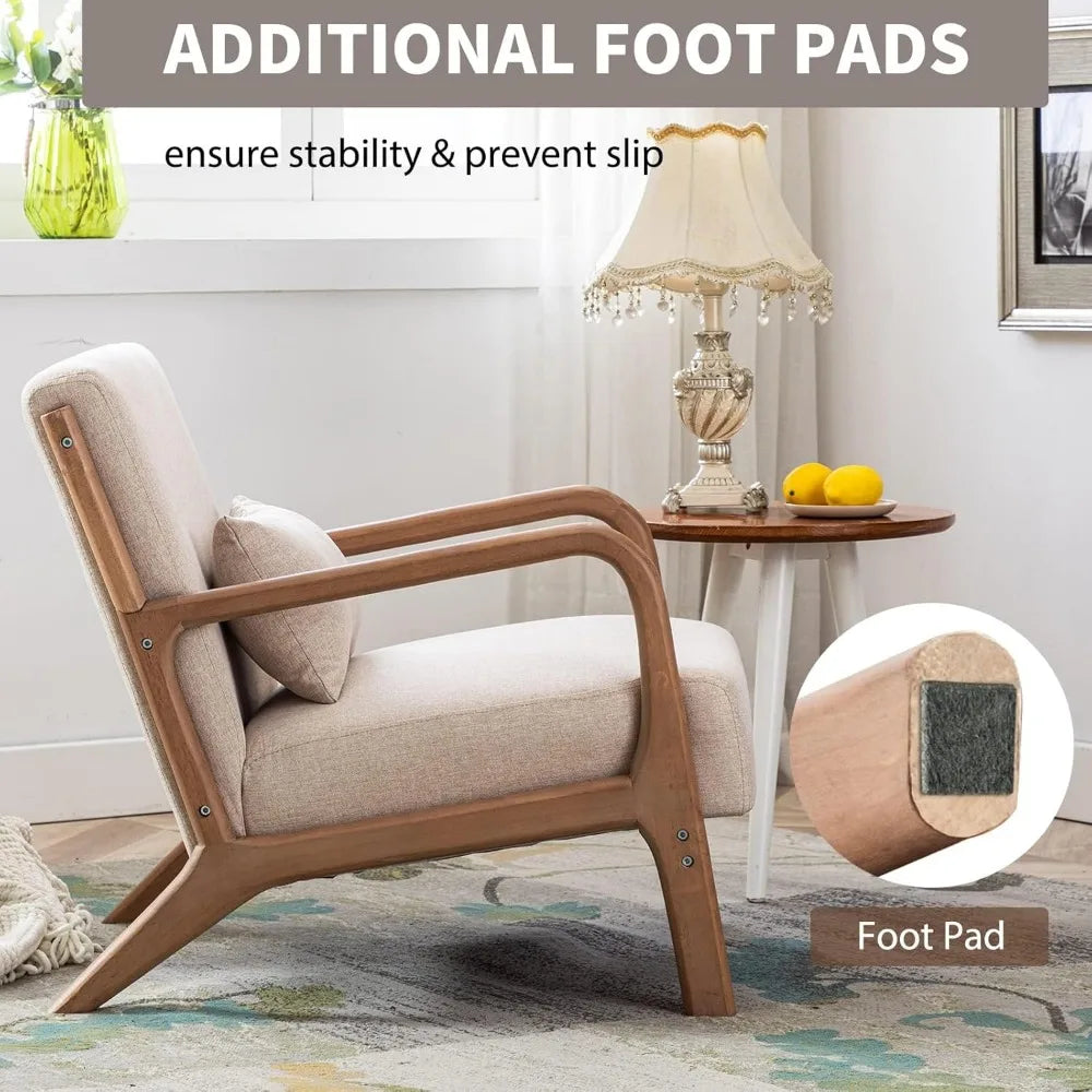 Mid Century Modern Accent Chair, Comfy Fabric Living Room Chairs with Solid Wood Frame, Lounge Reading Armchair, Easy As