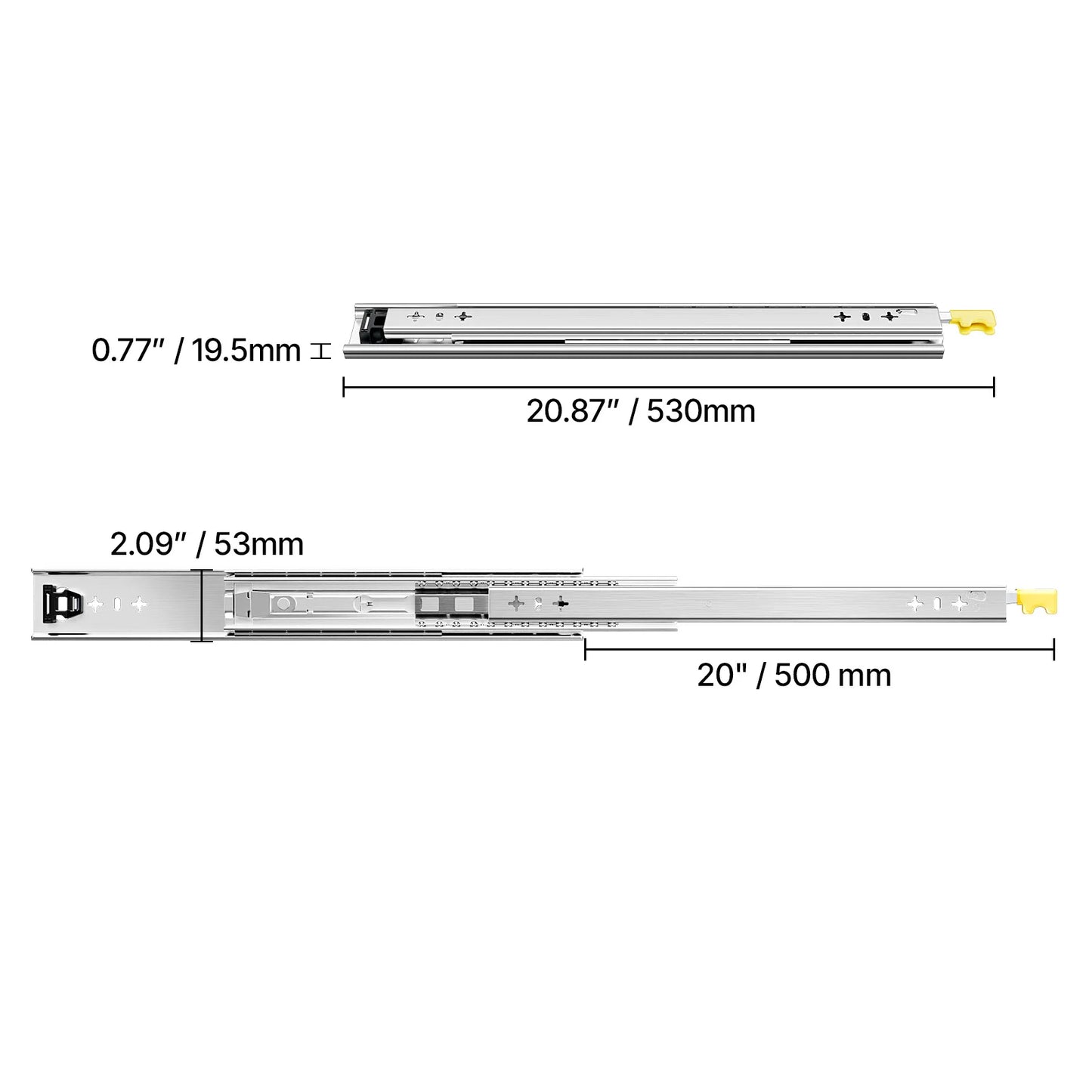 VEVOR Set of 2 Drawer Rails Sizes Ranging from 16 to 60 in 250 lbs Weight Limit Lockable Drawer Rails Ball Bearing Side Mount