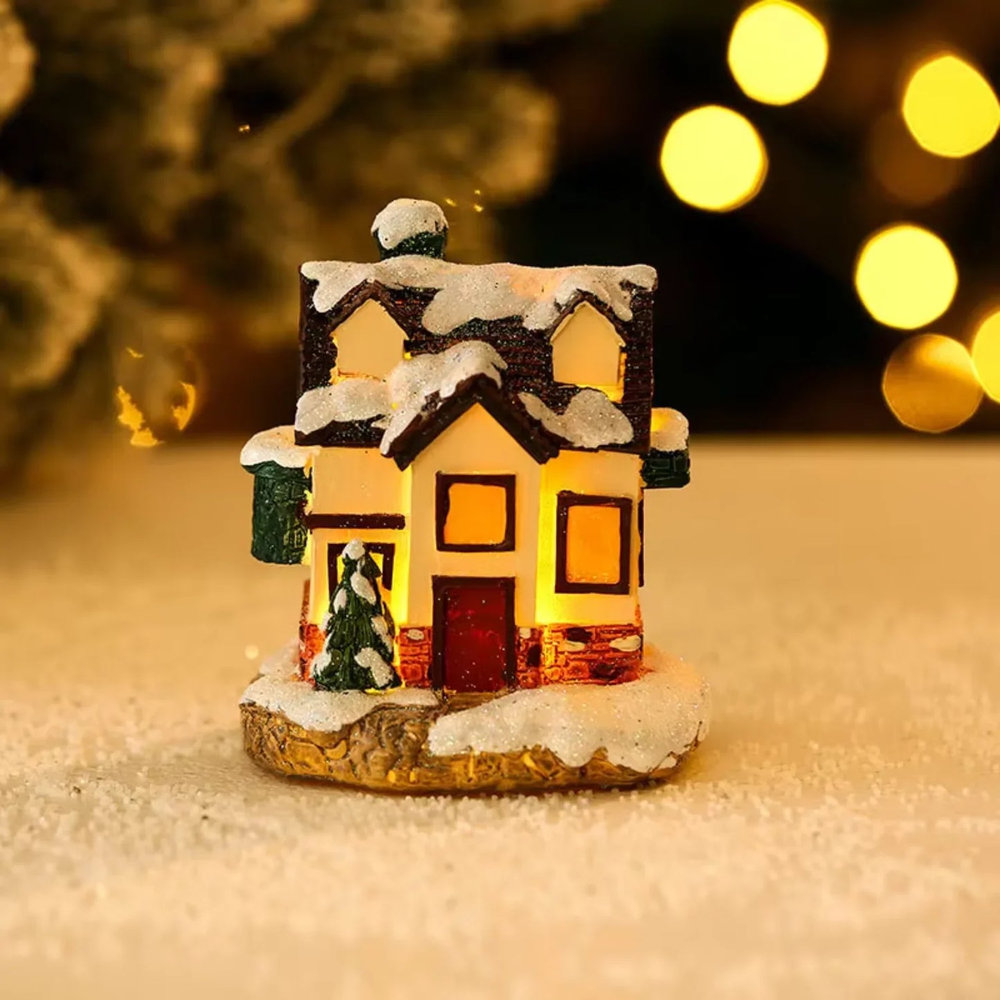 Christmas Human House Figurine Light Up Christmas Resin Mini Village Houses Desktop Table Decoration