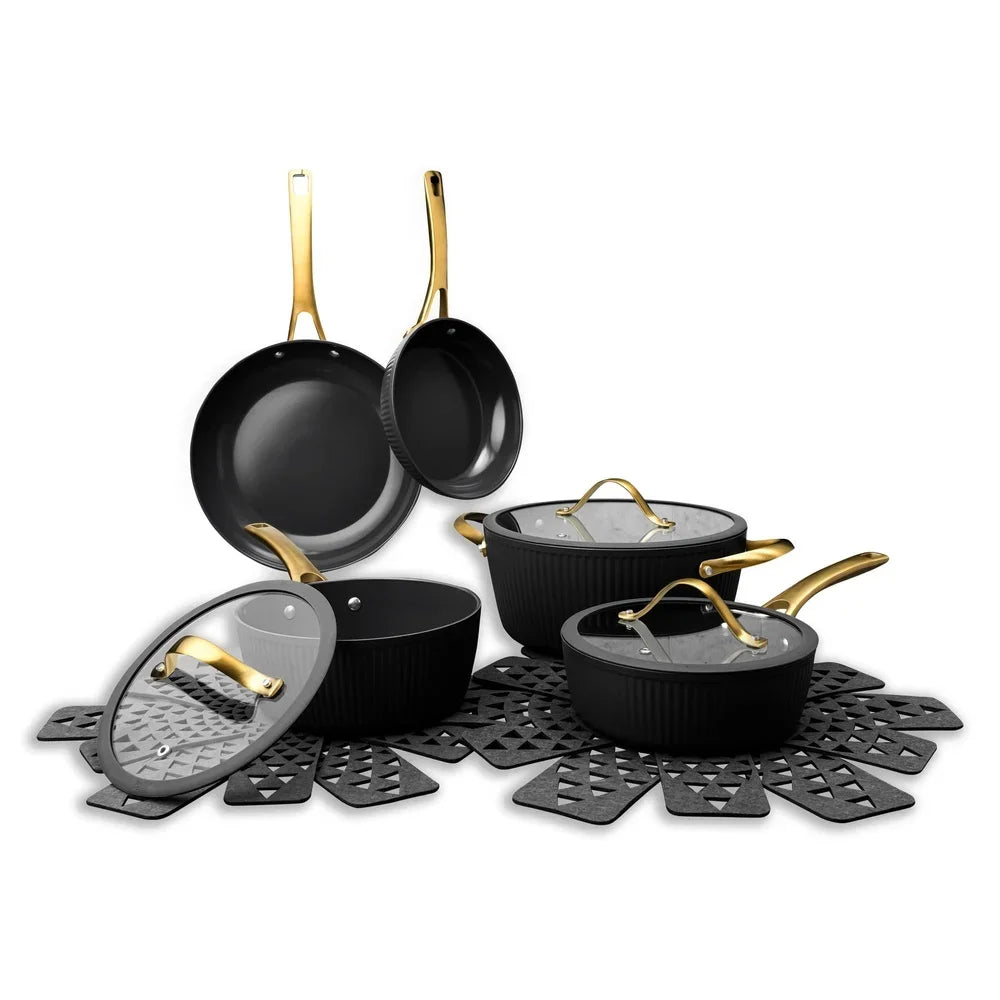 12-Piece Non-Stick Cookware Set Heavy-Gauge Aluminum Induction Base Ceramic Coating Frying Searing Simmering Kitchen Essentials