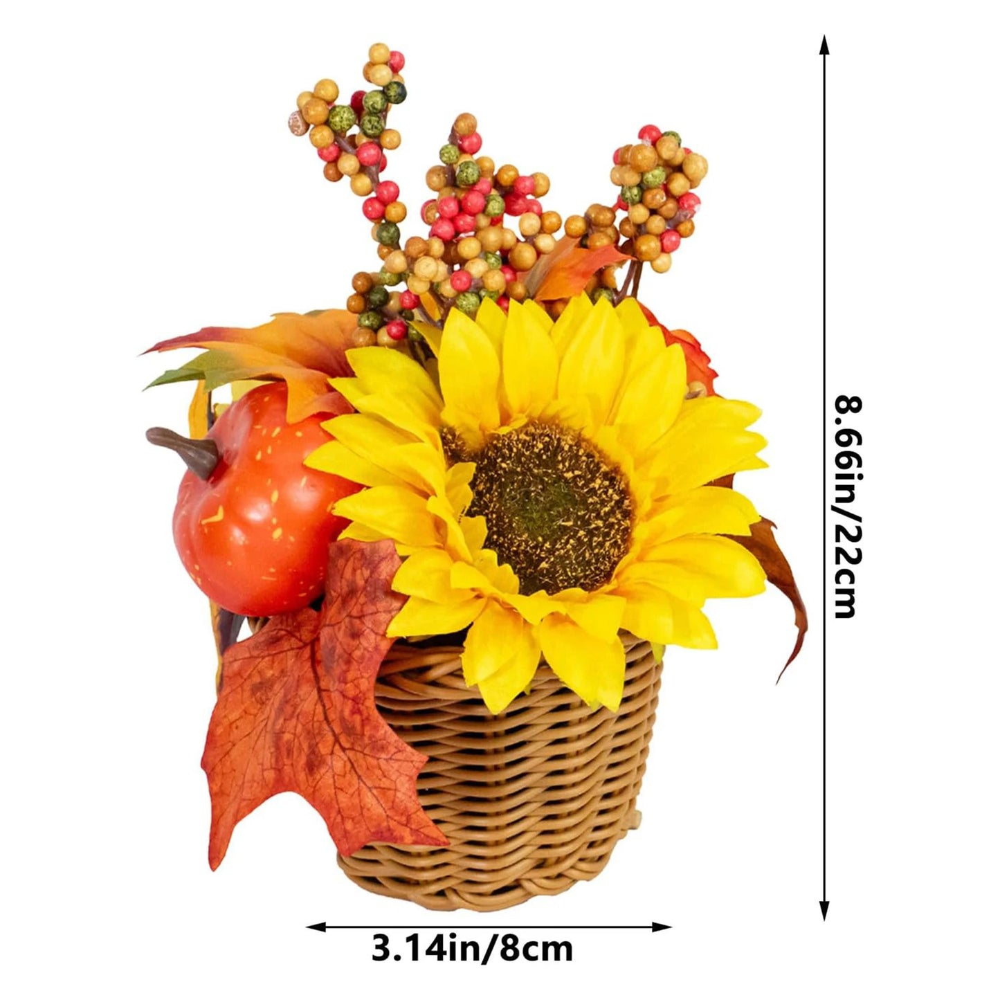 Fall Harvest Centerpiece Decorative Pumpkin and Sunflower Arrangement for Thanksgiving Dinner Table Display