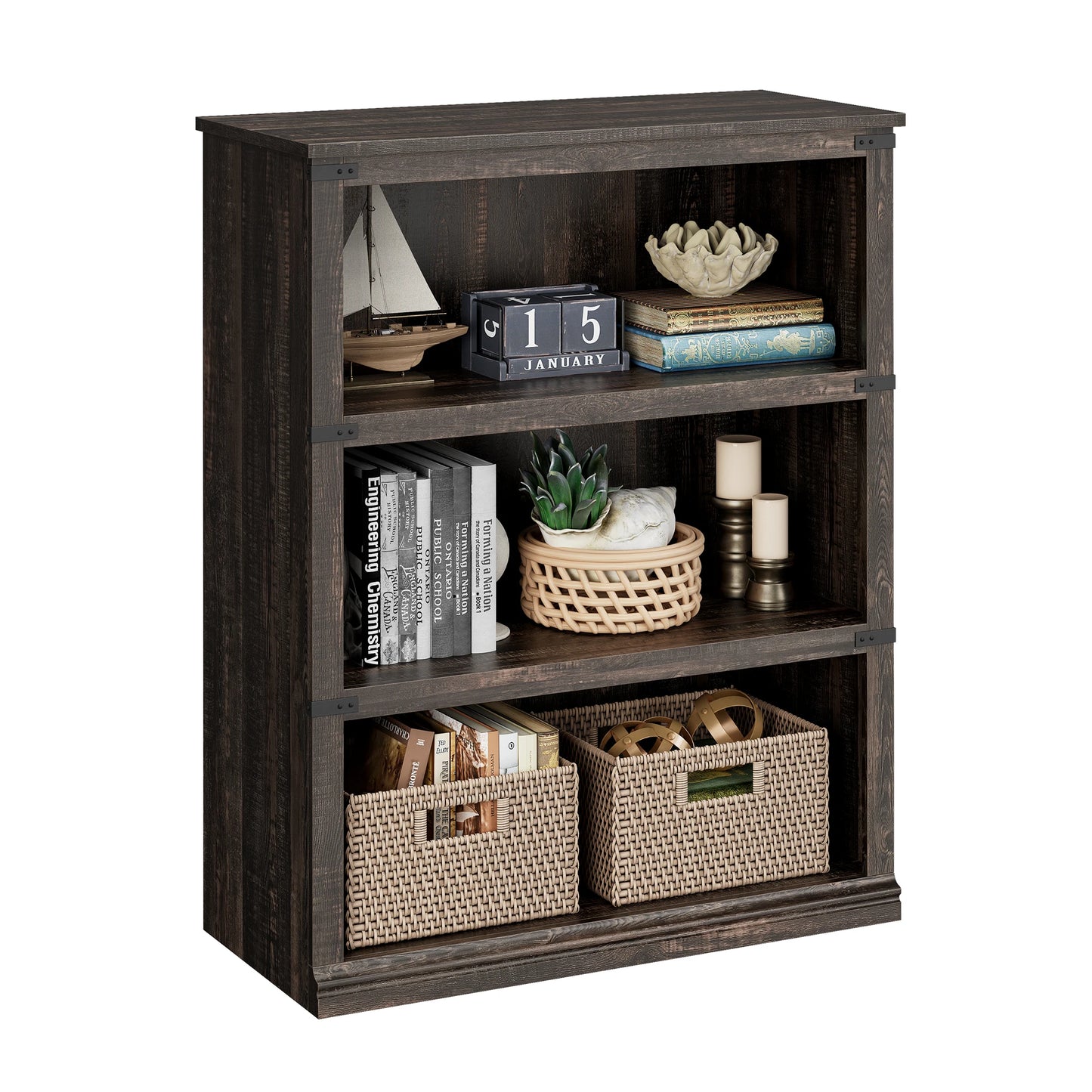 5 Tier Bookcase, Farmhouse Book 3-5 Shelf with Storage Open Display Bookshelves, Home Decor Furniture for Home Office, Bed Room