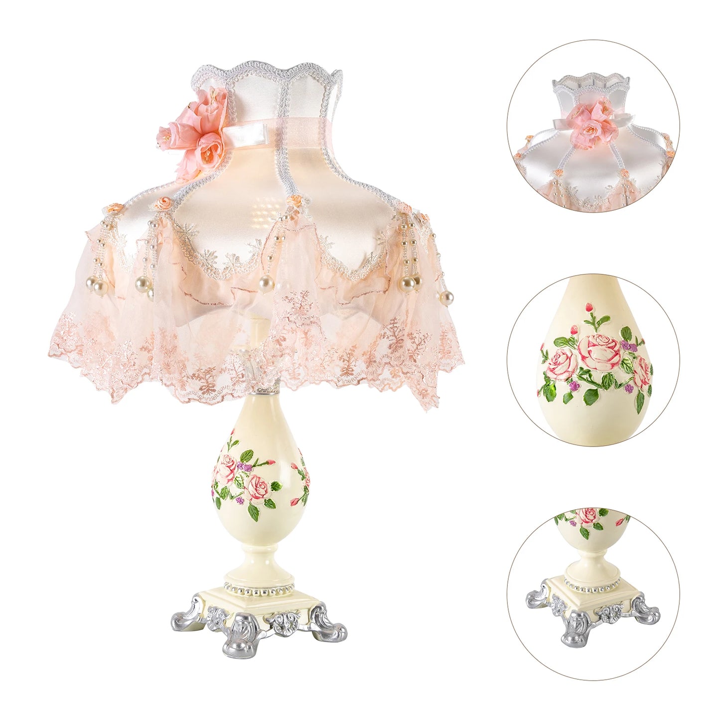 Princess Style Stained Table Lamp with 12.2-inch Wide Lampshade, Pink