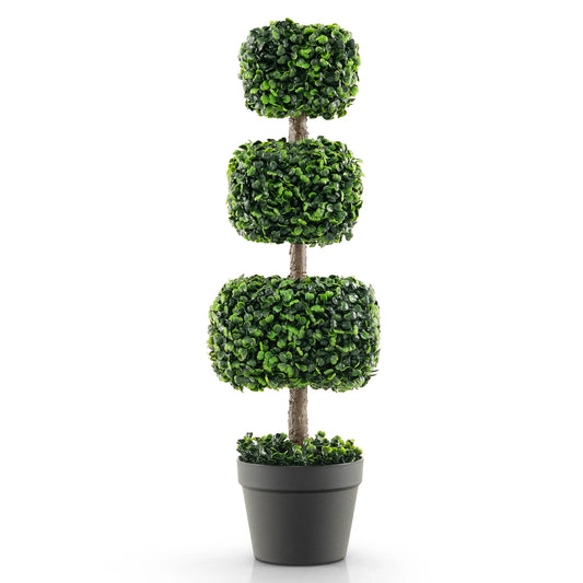 35" Artificial Boxwood Topiary Tree Faux Greenery Plant Fake Tree for Decoration