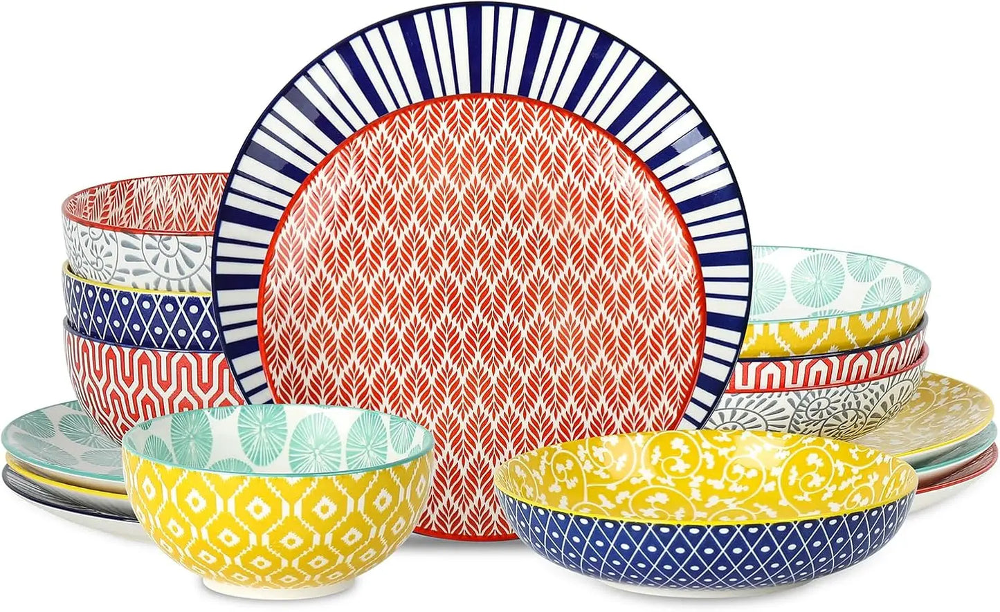 Ceramic Dinnerware Sets for 4, 16 Pieces Plates and Bowls Sets, Dishes set for 4-Chip and Scratch Resistant, Dishwasher&Microwav