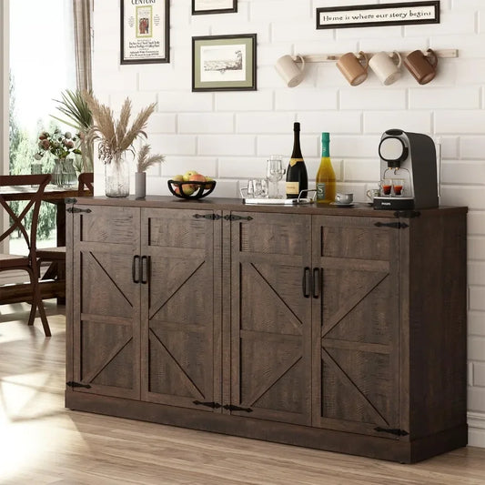Sideboard Buffet Cabinet with Storage-65 In Farmhouse Kitchen Pantries Sideboard Cabinet,Wooden Coffee Bar Cabinet Buffet Table