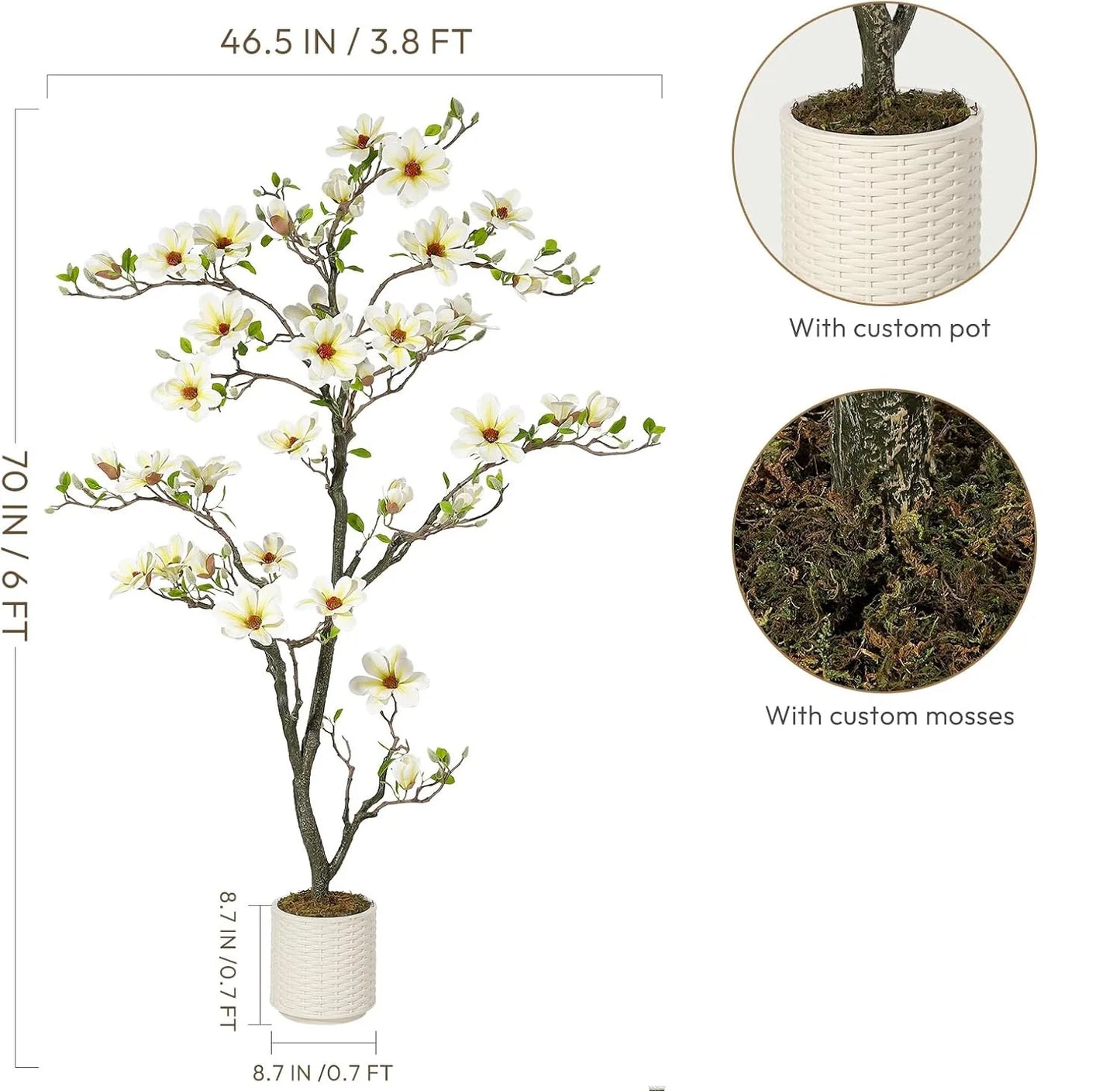 Artificial Magnolia Tree, Lifelike Flowers & Vibrant Leaves in White Pot - Perfect for Home, Office, Patio or Yard Decor